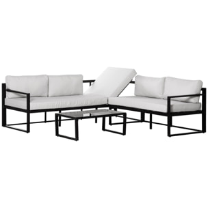 Conjunto de Muebles de Jardín 3 Piezas Mesa de Vidrio y Sofás 212x70x64 cm Negro