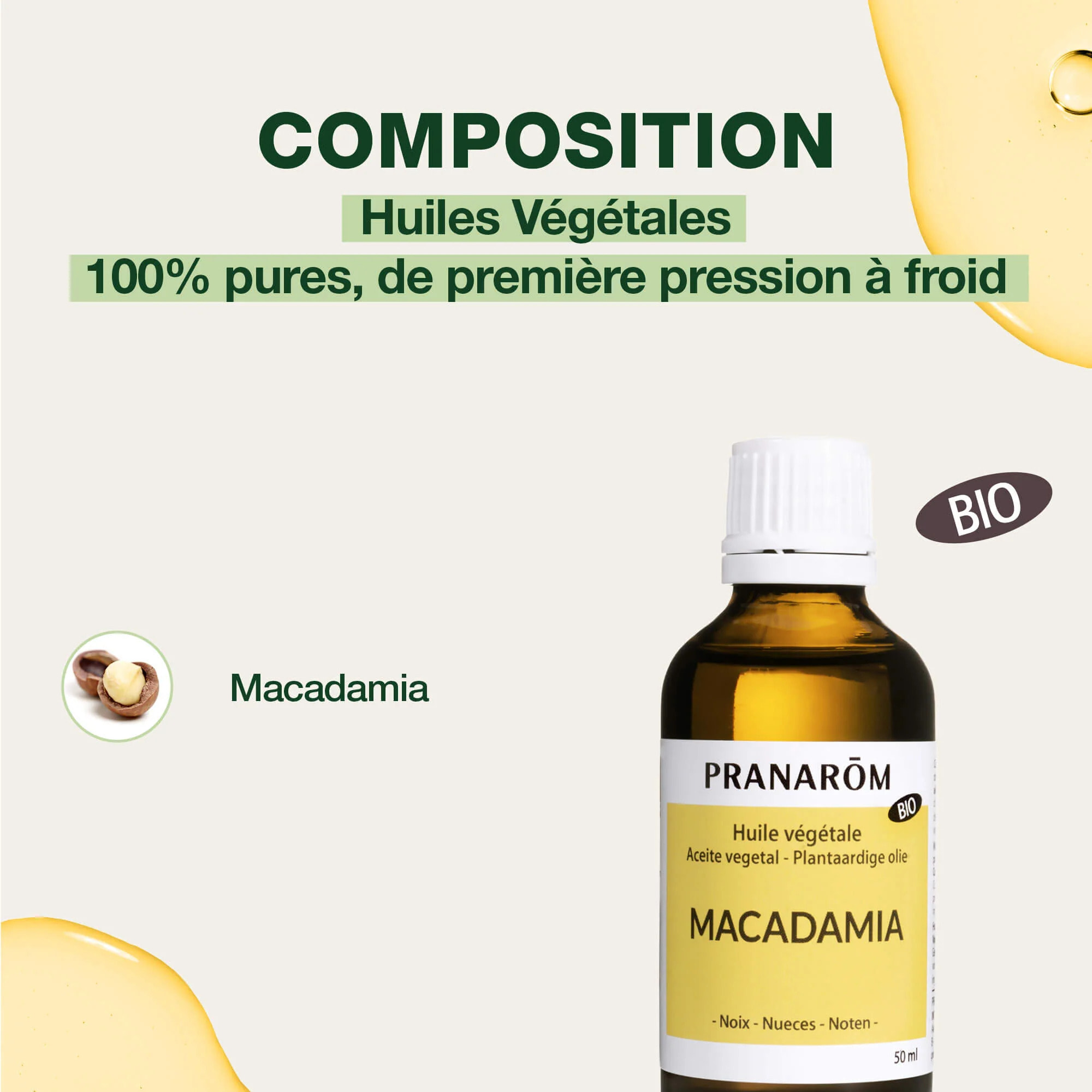 Pranarom - Huile Végétale de Macadamia - Bio - 50 ml