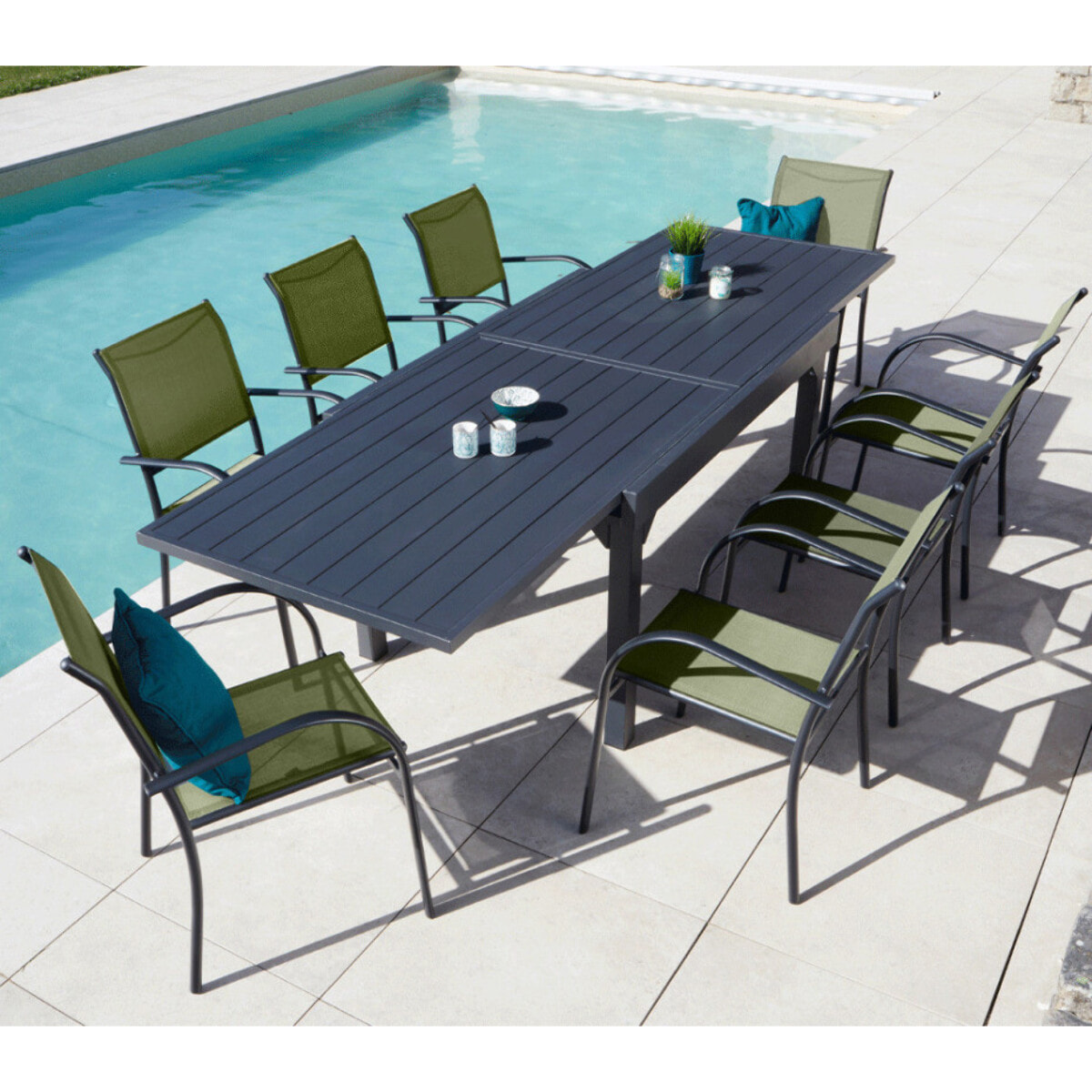 Ensemble table et chaises de jardin  - vert sauge - HONFLEUR XL BEZIERS