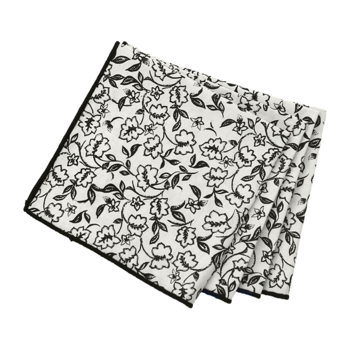 Lot de 4 serviettes de table motif fleuri - Ecru