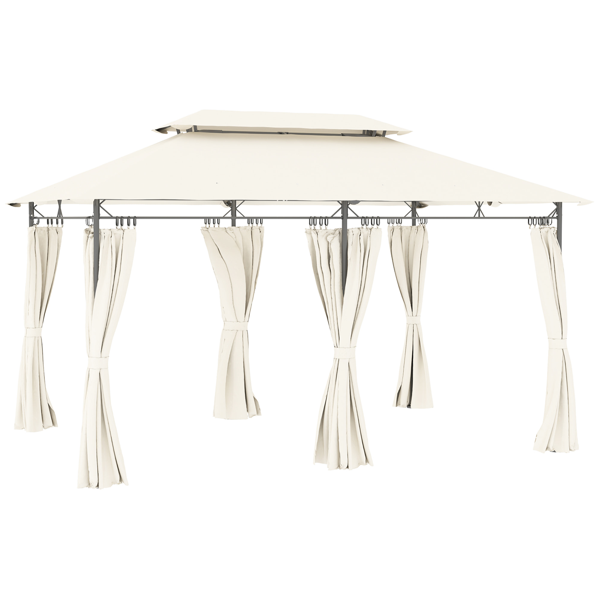 Tonnelle barnum 3 x 4 m 6 rideaux amovibles double toit métal époxy polyester crème