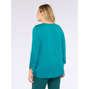 Fiorella Rubino - T-shirt bimaterica con maniche a tre quarti in raso e jersey - Ottanio