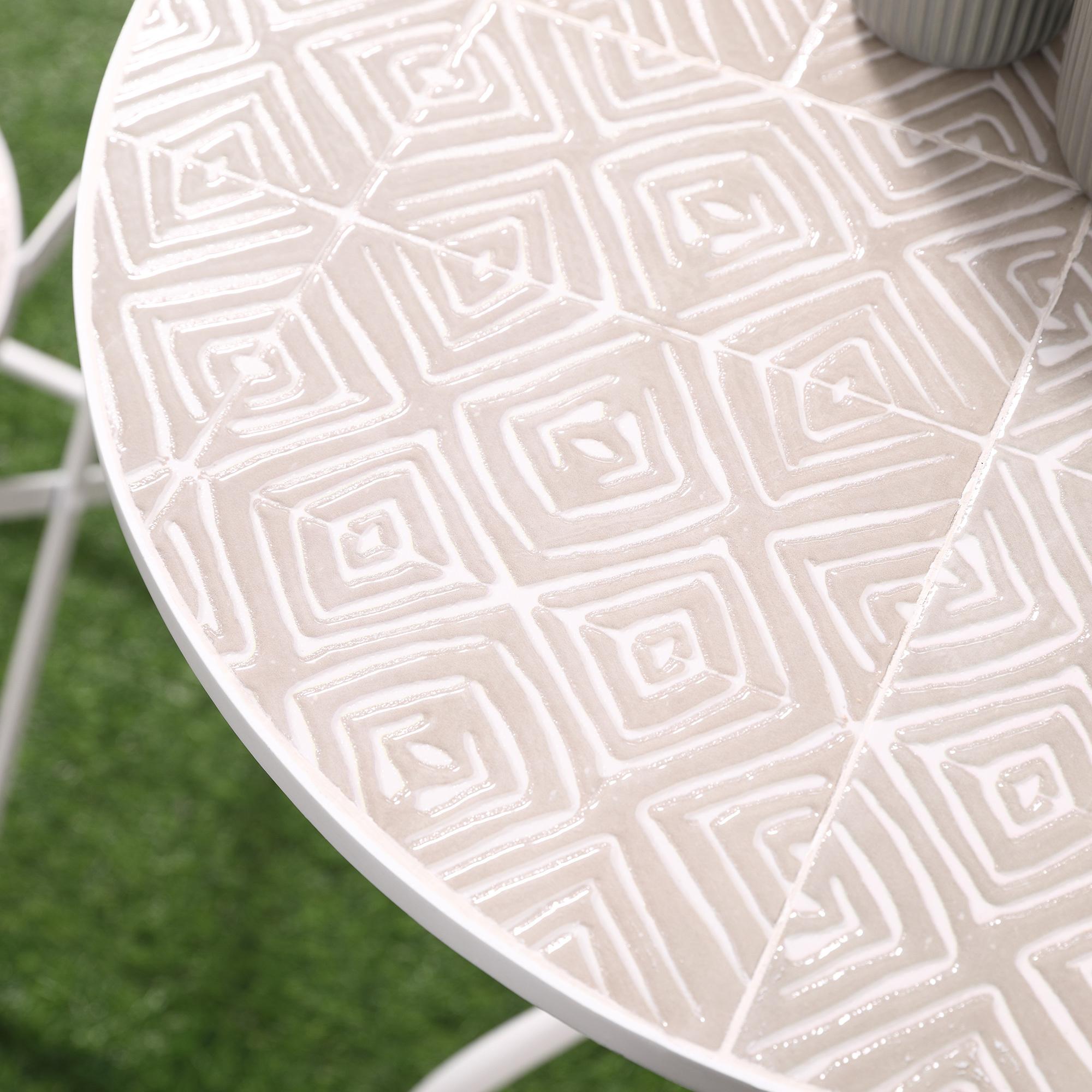 Ensemble de jardin bistro 3 pièces 2 chaises pliantes et table ronde - métal époxy, plateau mosaïque - blanc