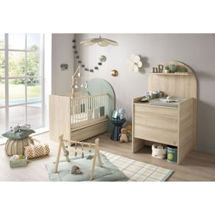 Lit bébé évolutif 120x60 en 90x190 - décor bois chêne sépia forme arche