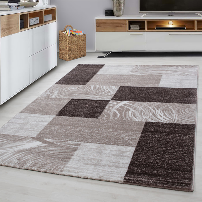 PARMA - Tapis à poils ras à motif géométrique marron - PAR9220MAR