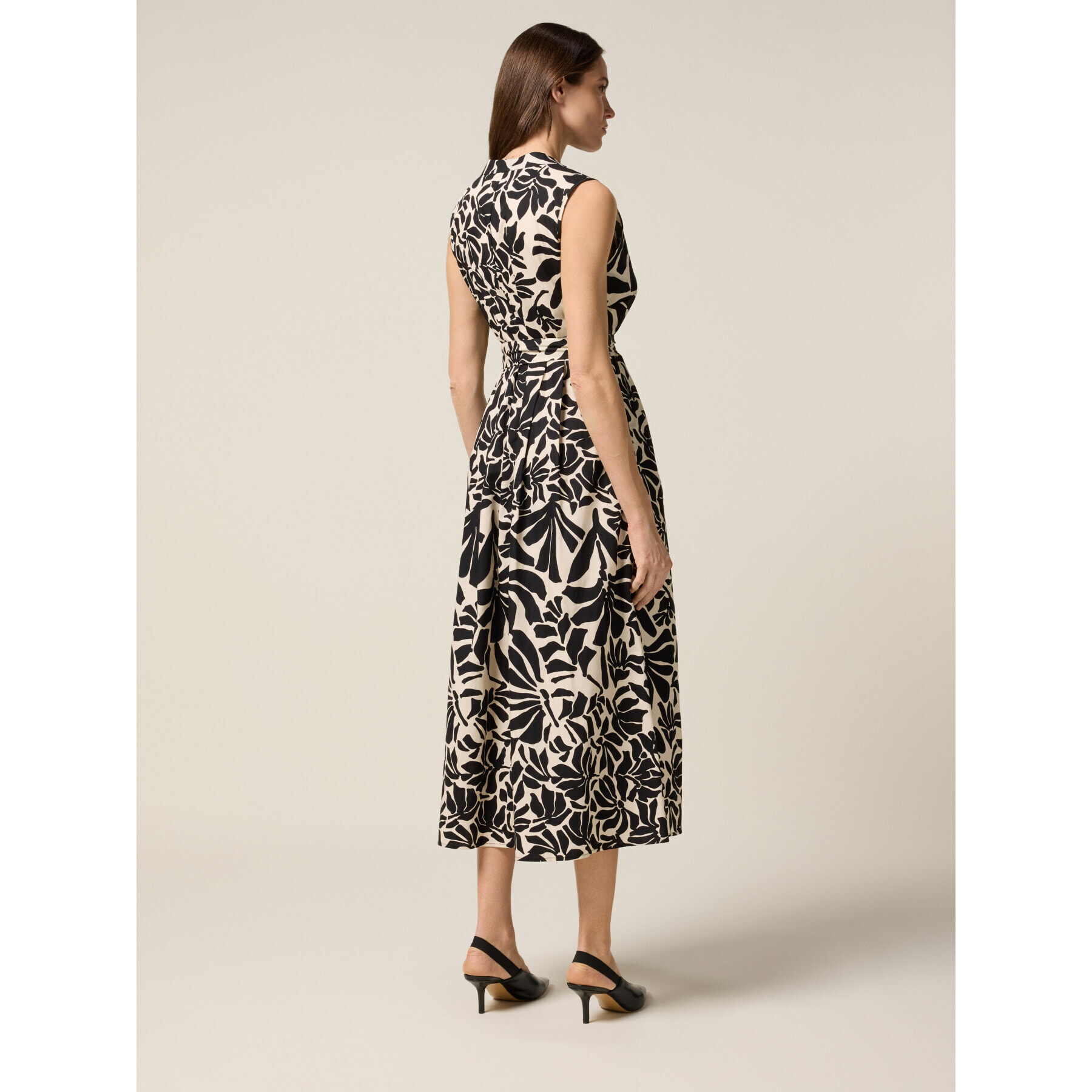 Oltre - Vestido midi acampanado de popelina con cinturón - Negro