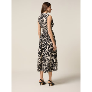Oltre - Vestido midi acampanado de popelina con cinturón - Negro
