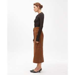 Gonna Midi di Pelle Sintetica a Tubino