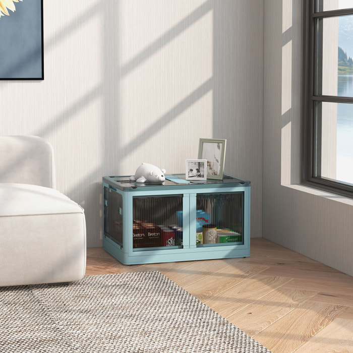 Caja de Almacenamiento Apilable con Tapa 69L Caja Organizadora Plegable con Ruedas Contenedor de Plástico con Acceso a 5 Lados 60x42x34 cm