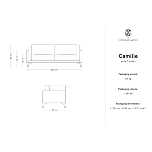 Canapé "Camille" 3 places en tissu structurel noir