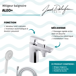 Mitigeur baignoire Aleo+ + pommeau de douche Juliette + flexible de douche lisse