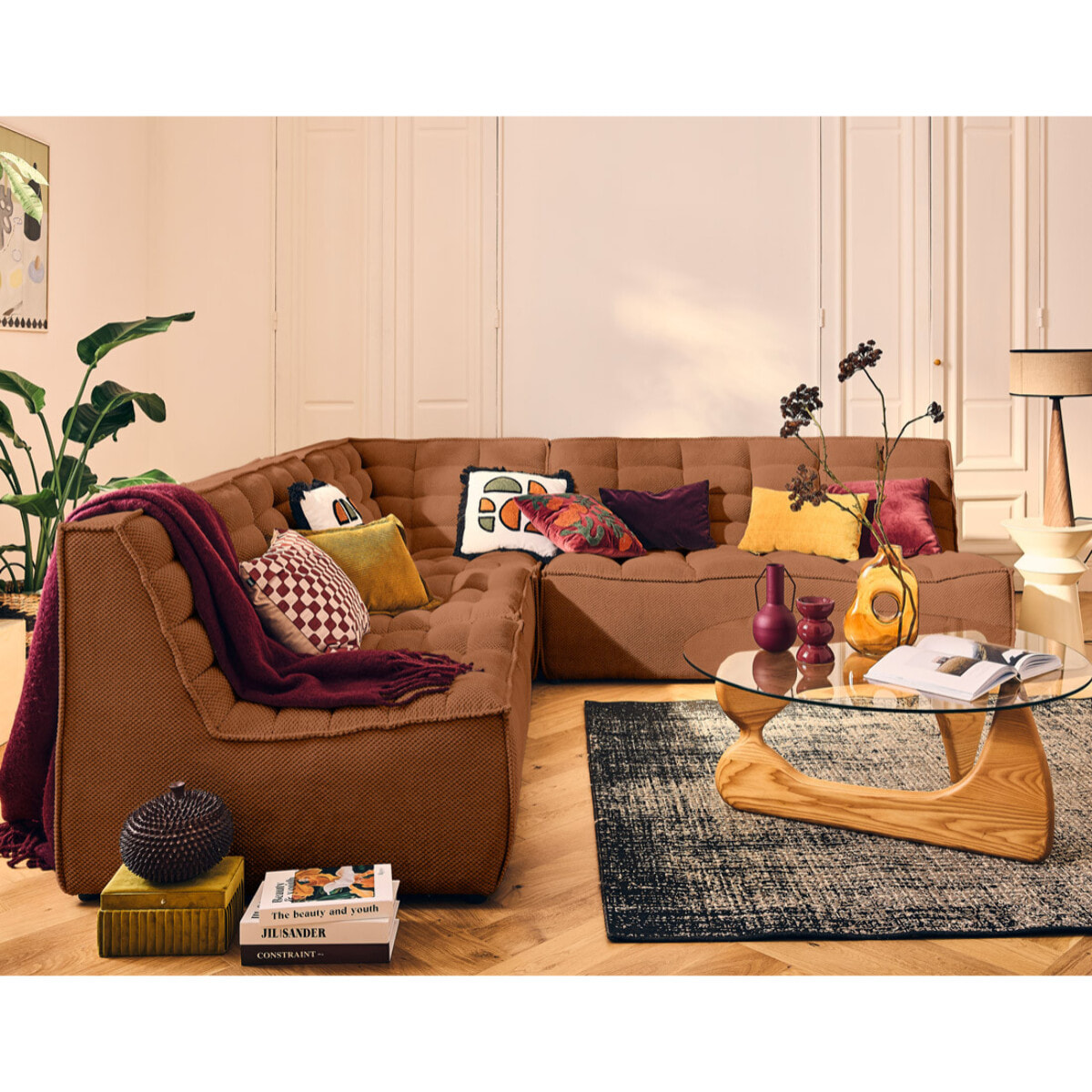 Ellie - module d'angle en velours texturé - Terracotta
