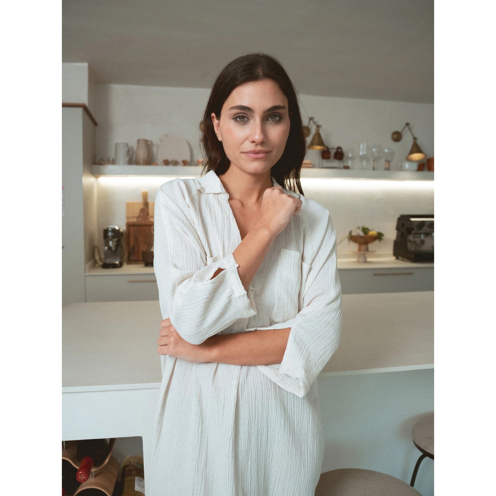 Vestido midi algodón lino natural