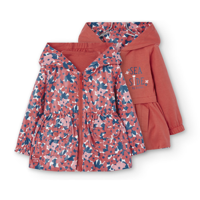 Parka reversible niÃ±a, capucha, estampada, flores, rosa