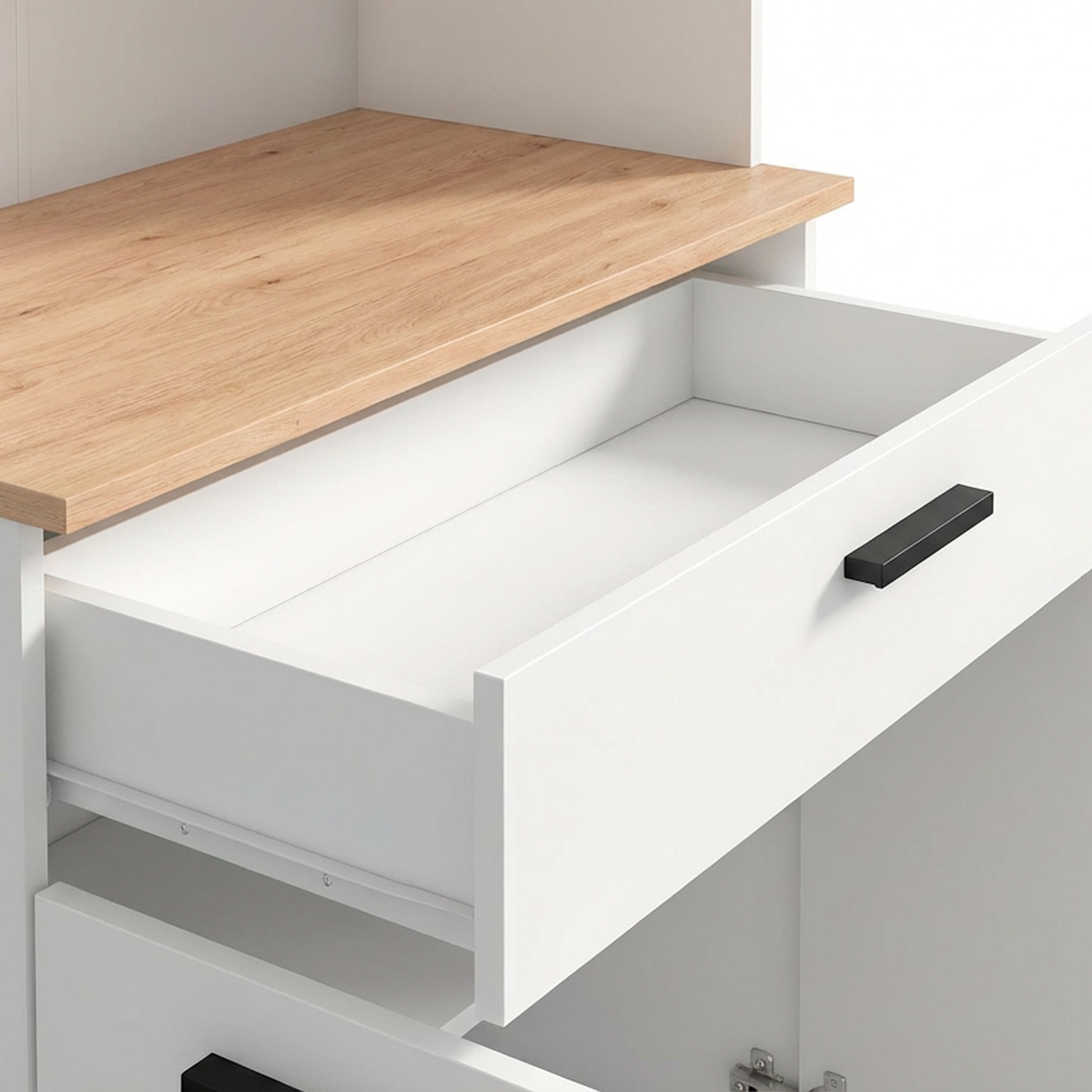 Mobile Dispensa Multiuso con 4 Ante 1 Cassetto E Vano Per Elettrodomestici Con Ripiani Interni Piano Appoggio 72 x 185 x 40 Cm Colore Bianco E Rovere