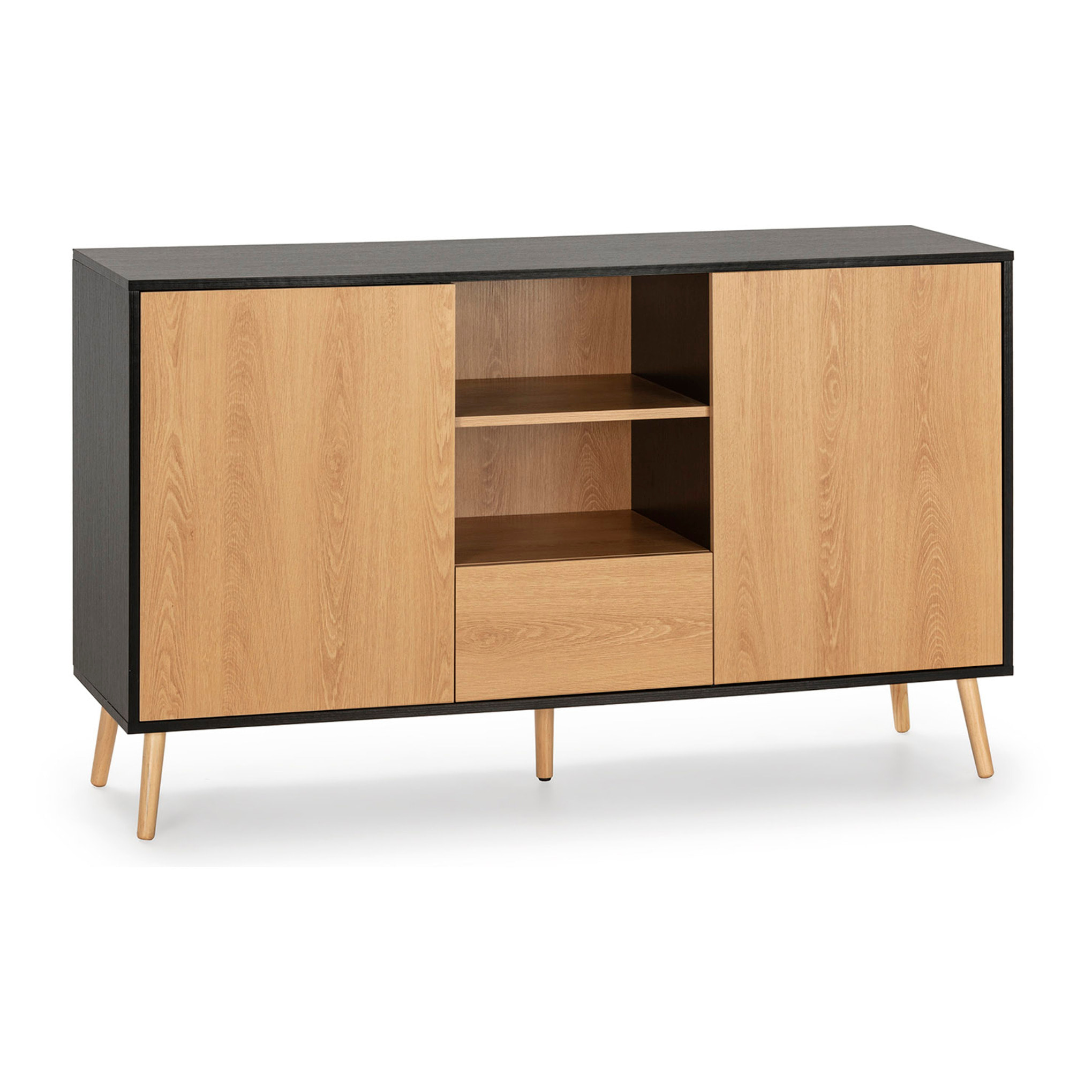 Aparador Apolo 2 Puertas 1 cajón, Color Negro/Madera