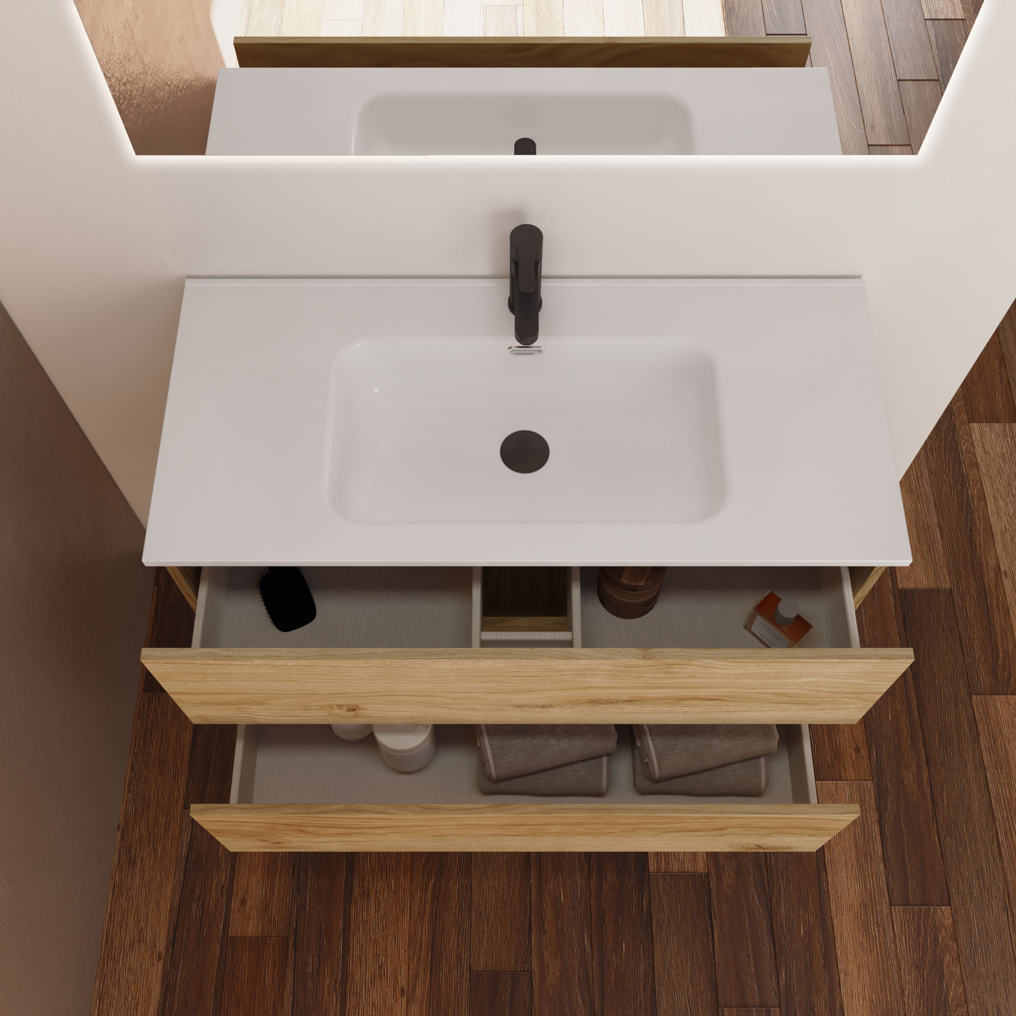 Ensemble Salle de Bain Kaji | 80 cm Teka | Deux Tiroirs | Lavabo Encastré| N'inclut pas le Miroir | Alday