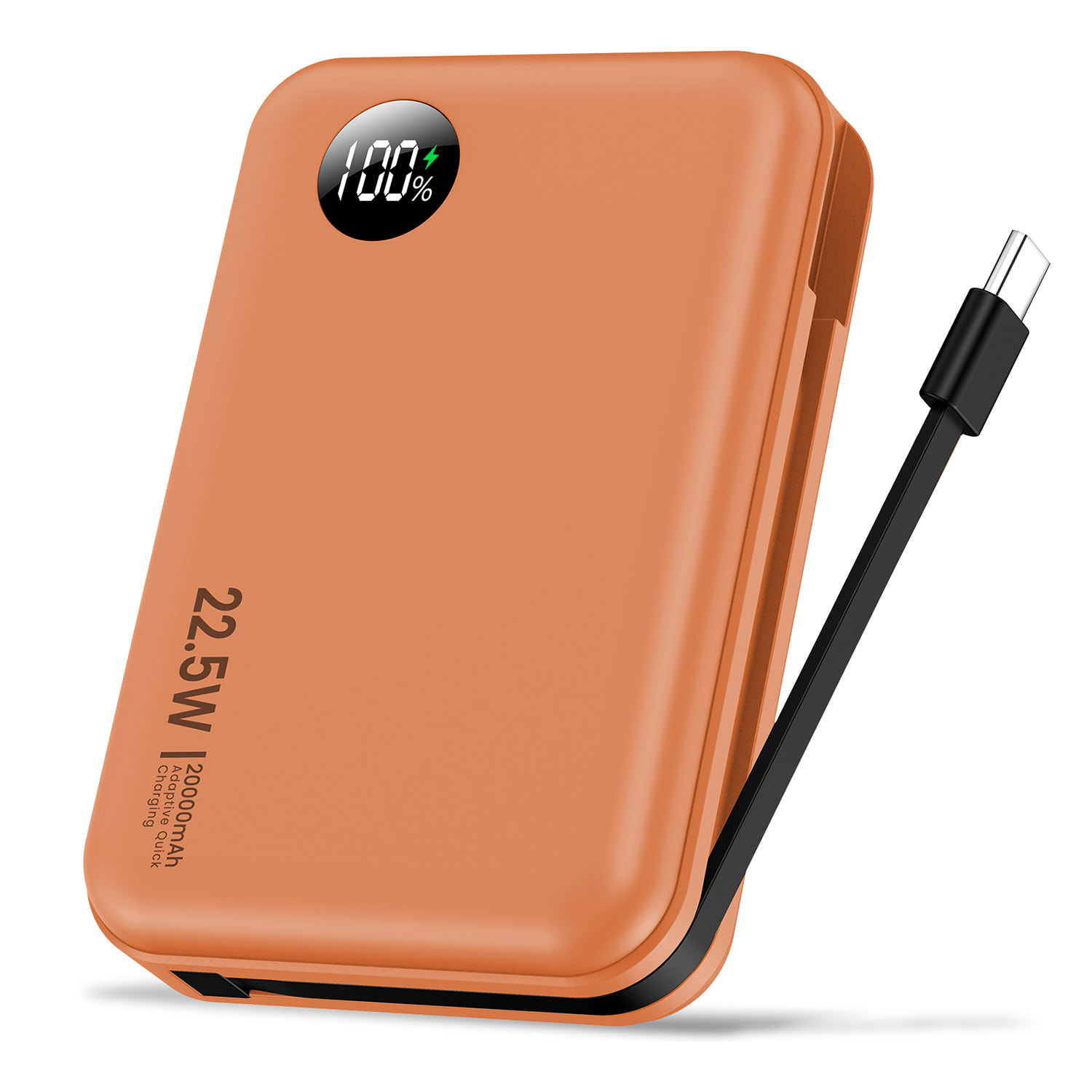 Powerbank 20.000mAh con carga rápida PD22,5W, cable USB-C integrado. Pantalla led de carga.