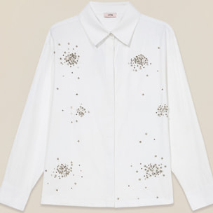Oltre - Camisa de gabardina con aplicaciones - Blanco