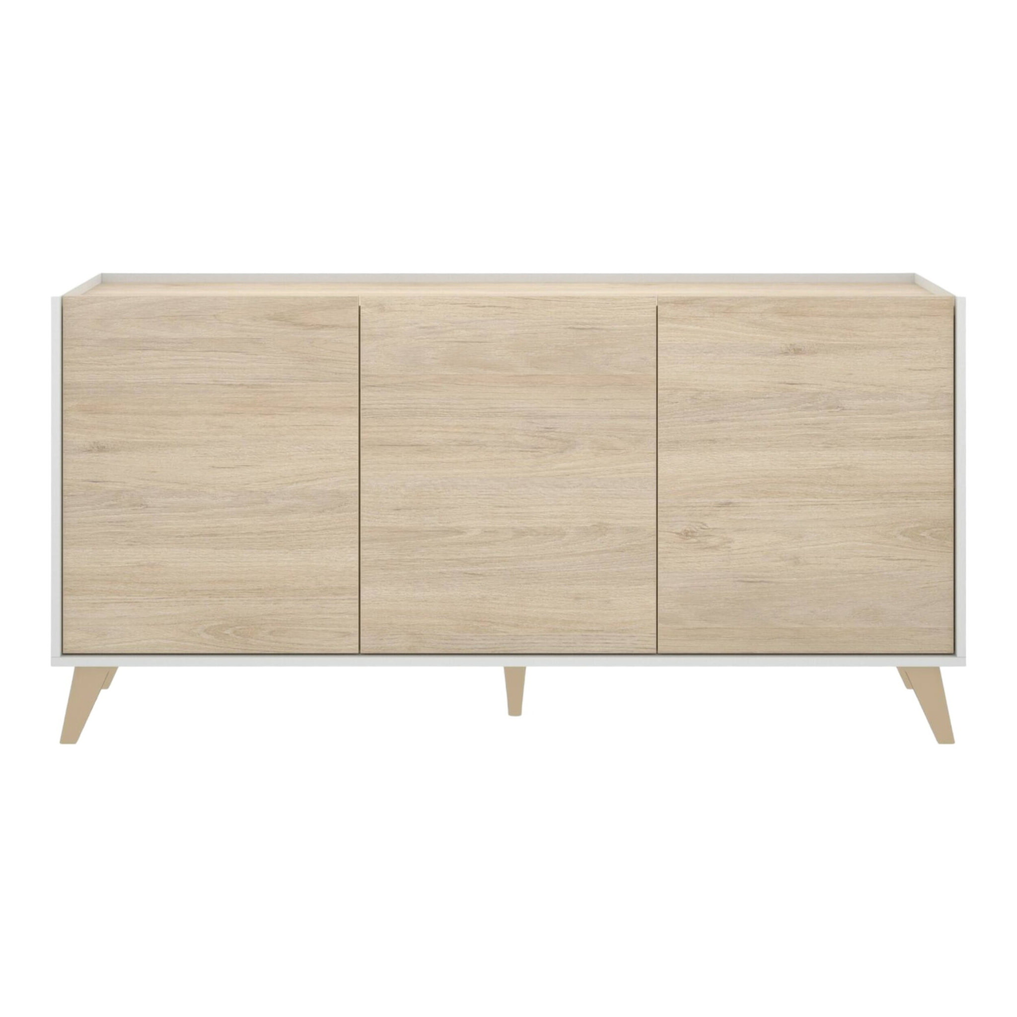 Credenza Avez, Buffet da soggiorno, Madia moderna da salotto a 3 ante, 155x43h75 cm, Rovere e Bianco