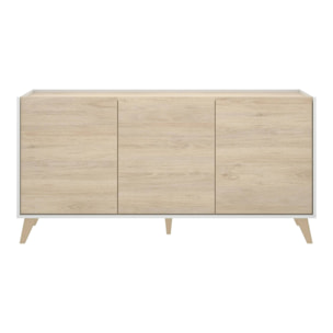 Credenza Avez, Buffet da soggiorno, Madia moderna da salotto a 3 ante, 155x43h75 cm, Rovere e Bianco