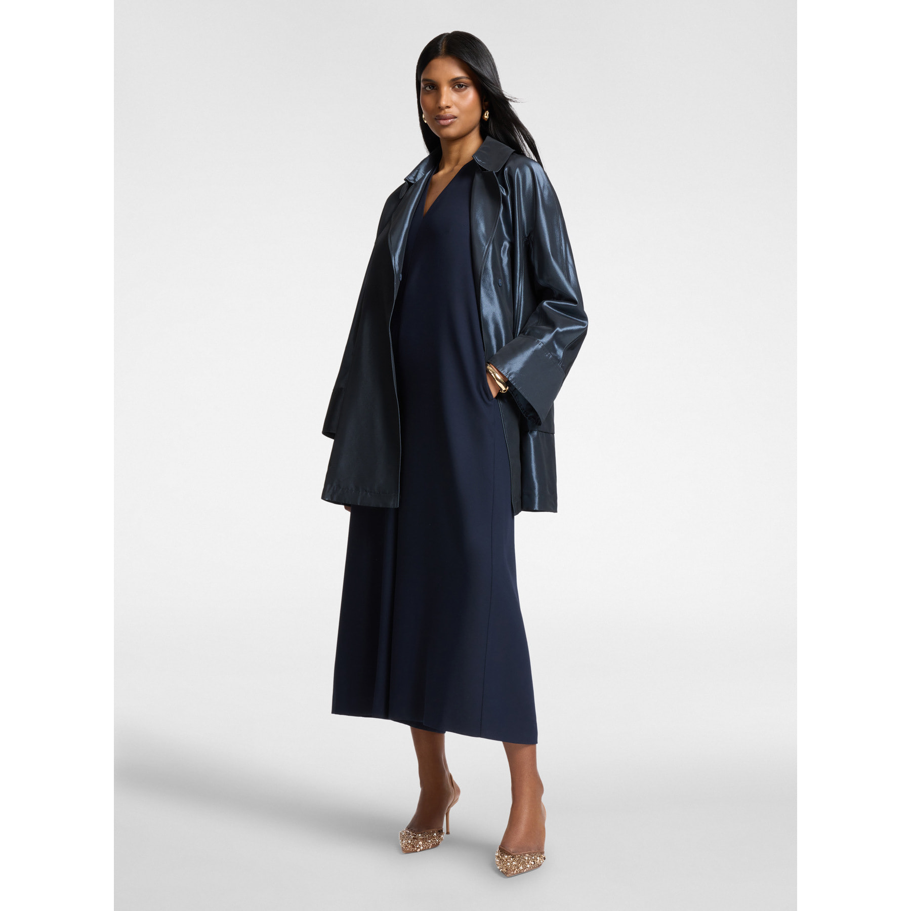 Elena Mirò - Chaqueta larga de tafetán - Azul