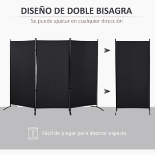 Biombo de 3 Paneles, Biombo Separador de Ambientes Plegable con 6 Pies de Metal, Divisor de Habitaciones, Salón, Dormitorio, 253x182 cm, Negro
