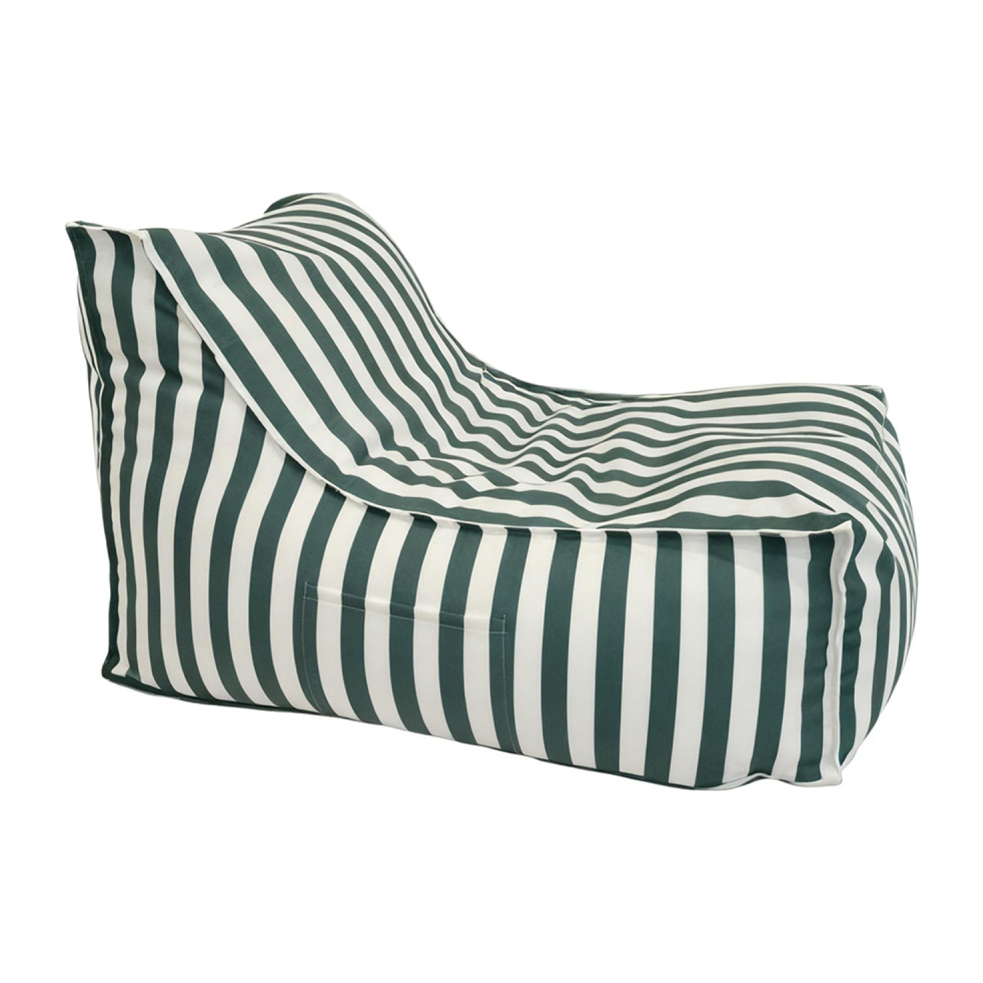 BOLOGNE Pouf d’extérieur rayé vert en tissu déperlant - 100x65x65 cm