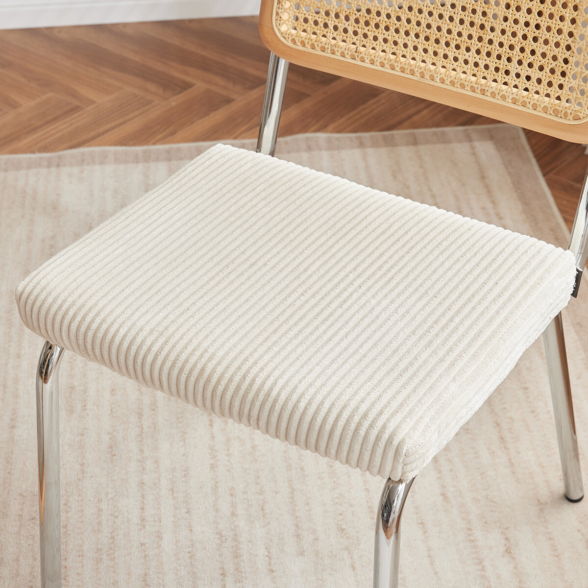 Lot de 2 chaises chromées, cannage et velours côtelé - PAULA