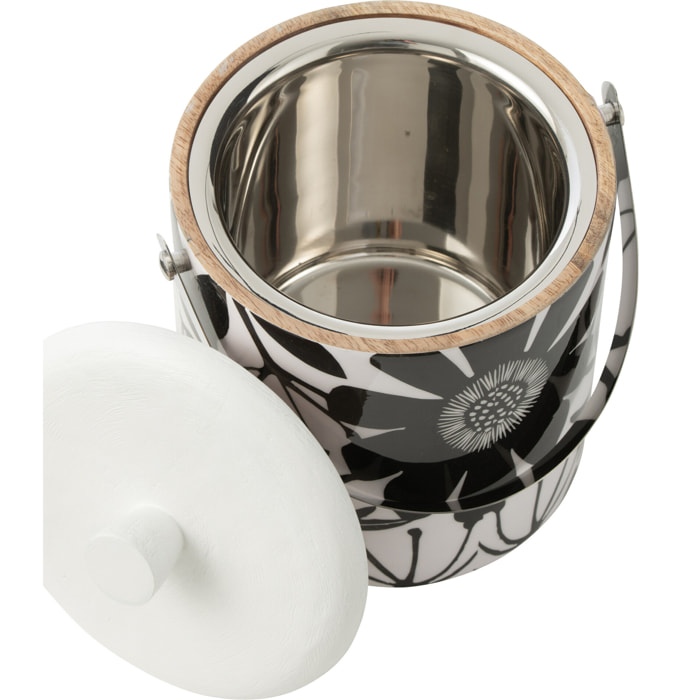 J-Line Bac A Glaçon Motif Floral Bois De Manguier Noir/Blanc