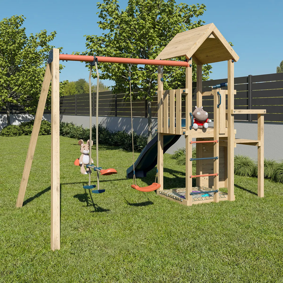 Aire de jeux en bois poutre métal 2,30 m XCHANGE PLAYER