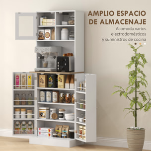 Alacena de Cocina Armario de Cocina Mueble Auxiliar de Cocina con 3 Puertas Estantes Ajustables y 8 Estantes en la Puerta para Comedor Salón 60x35x169 cm Blanco