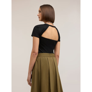 Motivi - T-shirt in jersey a coste con cut-out - Nero