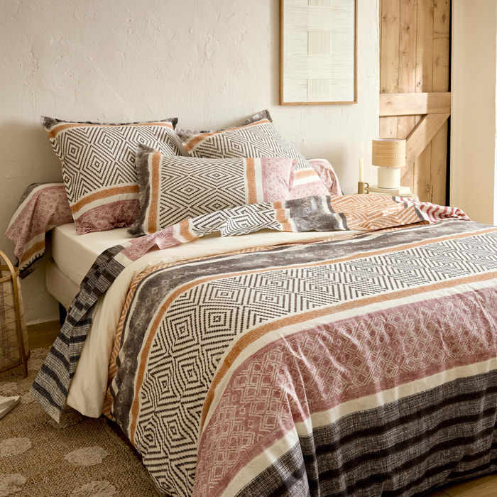 Housse de couette coton 57 fils motif géométrique - Noir
