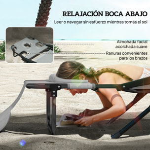 Tumbona Plegable, Tumbona Jardín Exterior con Respaldo Ajustable en 4 Posiciones, Orificio de Lectura, Reposacabezas y Brazos, Carga 120 kg, para Terraza, Piscina, 145x72x89 cm, Gris Oscuro