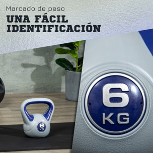 Pesa Rusa 6 kg, Kettlebell Revestimiento de PU y Relleno de Arena, con Mango Ancho y Base Plana, para Entrenamiento Culturismo, en Casa, Gimnasio, 20x13x22 cm, Violeta y Gris