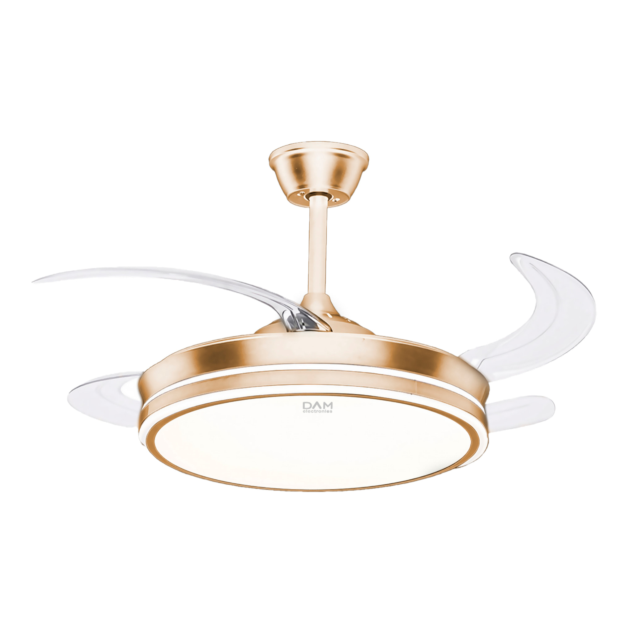 Ventilatore da soffitto L433 da 107 cm, pale retrattili, motore DC da 30 W, luce LED dimmerabile da 60 W, 6 velocità, modalità estate/inverno. Telecomando incluso.
