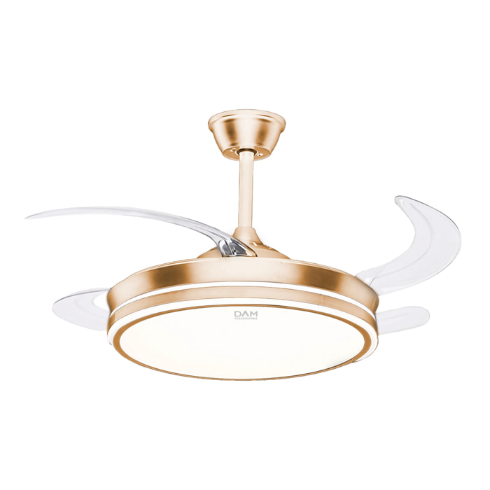 Ventilatore da soffitto L433 da 107 cm, pale retrattili, motore DC da 30 W, luce LED dimmerabile da 60 W, 6 velocità, modalità estate/inverno. Telecomando incluso.