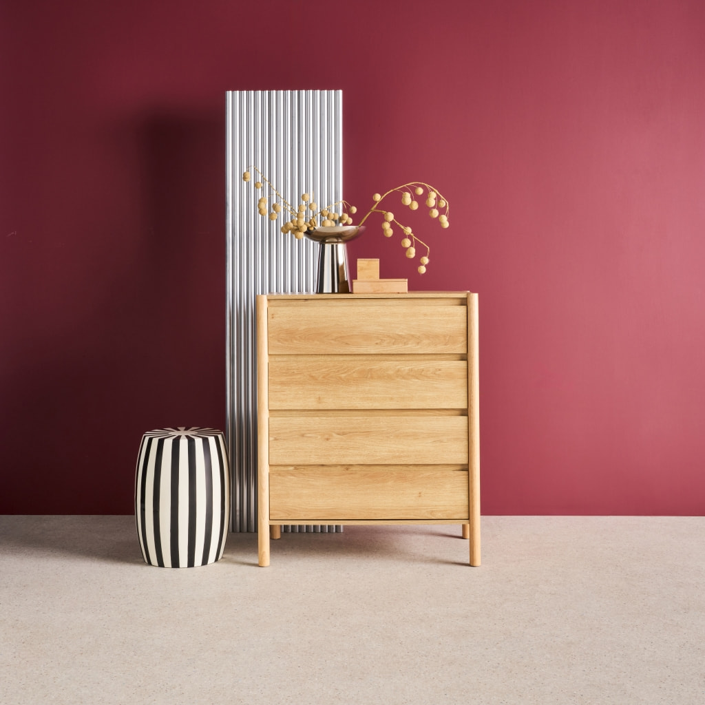 Commode décor bois 4 tiroirs naturel 80cm - 80 x 40 x 98 cm - Harmony