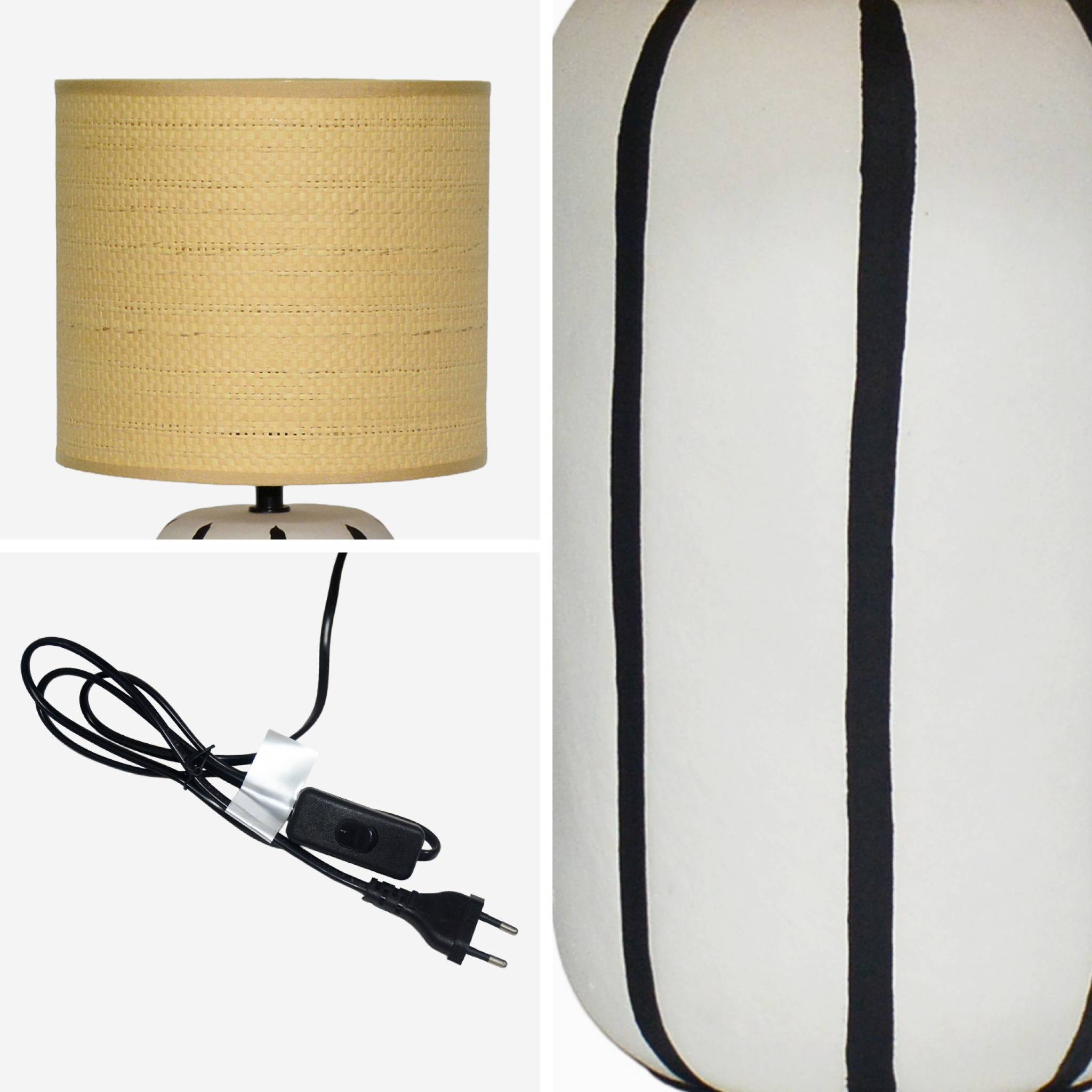 Lampe de table intérieur céramique blanche. abat-jour effet rotin H 41cm - Roxane