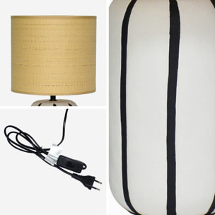 Lampe de table intérieur céramique blanche. abat-jour effet rotin H 41cm - Roxane
