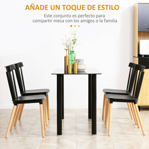 HOMCOM Juego de 4 Sillas de Comedor Estilo Nórdico Sillas de Cocina con Respaldo Alto Asiento de Polipropileno y Patas de Madera de Haya Carga 120 kg 43x52,5x83 cm Negro