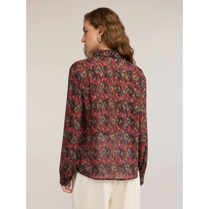 Motivi - Camicia in georgette fil coupé con stampa - Rosso