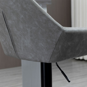 Lot de 2 tabourets de bar design - chaises de bar réglables pivotantes - acier noir synthétique effet vieilli