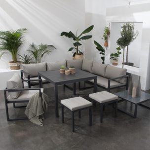 Salon de jardin modulable IBIZA en tissu gris 7 places - aluminium anthracite