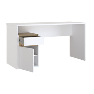 Bureau avec caisson amovible blanc mat et effet chêne - L140 CM - KIARA