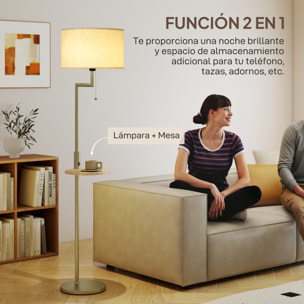 Lámpara de Pie Moderna con Estante, Lámpara de Lectura de Pie 40 W con Pantalla de Lino Sintético Desmontable, Puerto USB, Interruptor de Cadena y Marco de Acero, para Salón, Dormitorio, Dorado