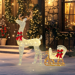Silhouette renne lumineux avec traîneau - renne et traîneau lumineux de Noël - décoration LED extérieure de Noël - 170 LED blanc chaud