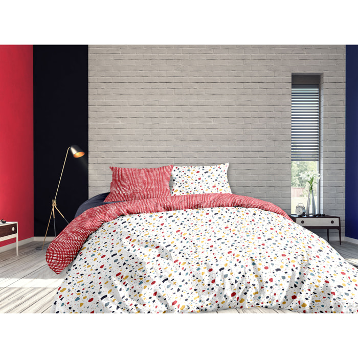 Parure Terrazzo Housse de couette 240x220 + 2 Taies - 100% Coton 57 fils - Certifié Oeko-tex