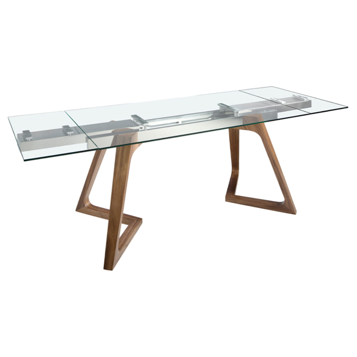 Mesa comedor extensible rectangular con tapa de cristal templado 160x90x75cm